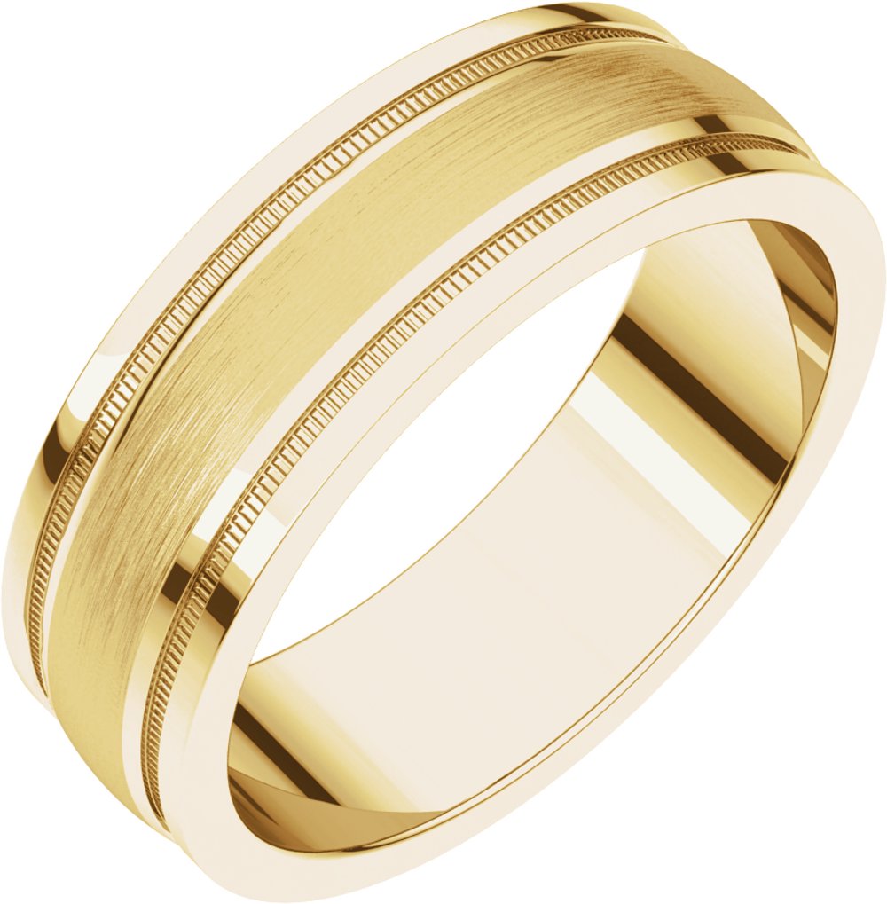 14K Yellow Gold 6 mm Flat Edge Comfort-Fit Band with Milgrain & Satin Finish Size 9