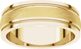 14K Yellow Gold 6 mm Flat Edge Comfort-Fit Band with Milgrain & Satin Finish Size 9