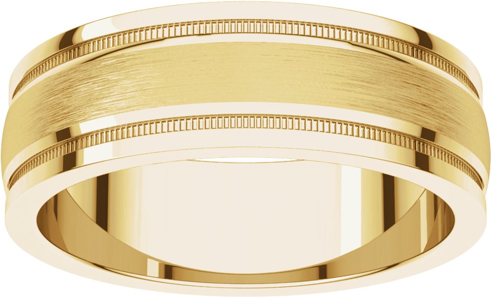 14K Yellow Gold 6 mm Flat Edge Comfort-Fit Band with Milgrain & Satin Finish
