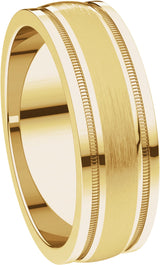 14K Yellow 6 mm Flat Edge Comfort-Fit Band with Milgrain & Satin Finish