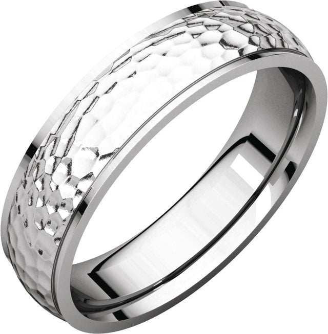 Sterling Silver 5 mm Half Round Edge Band with Hammered Texture Size 10