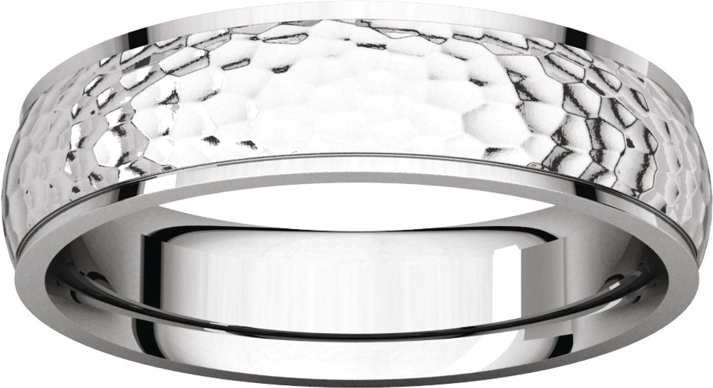 14K White 5 mm Half Round Edge Band with Hammered Texture Size 7