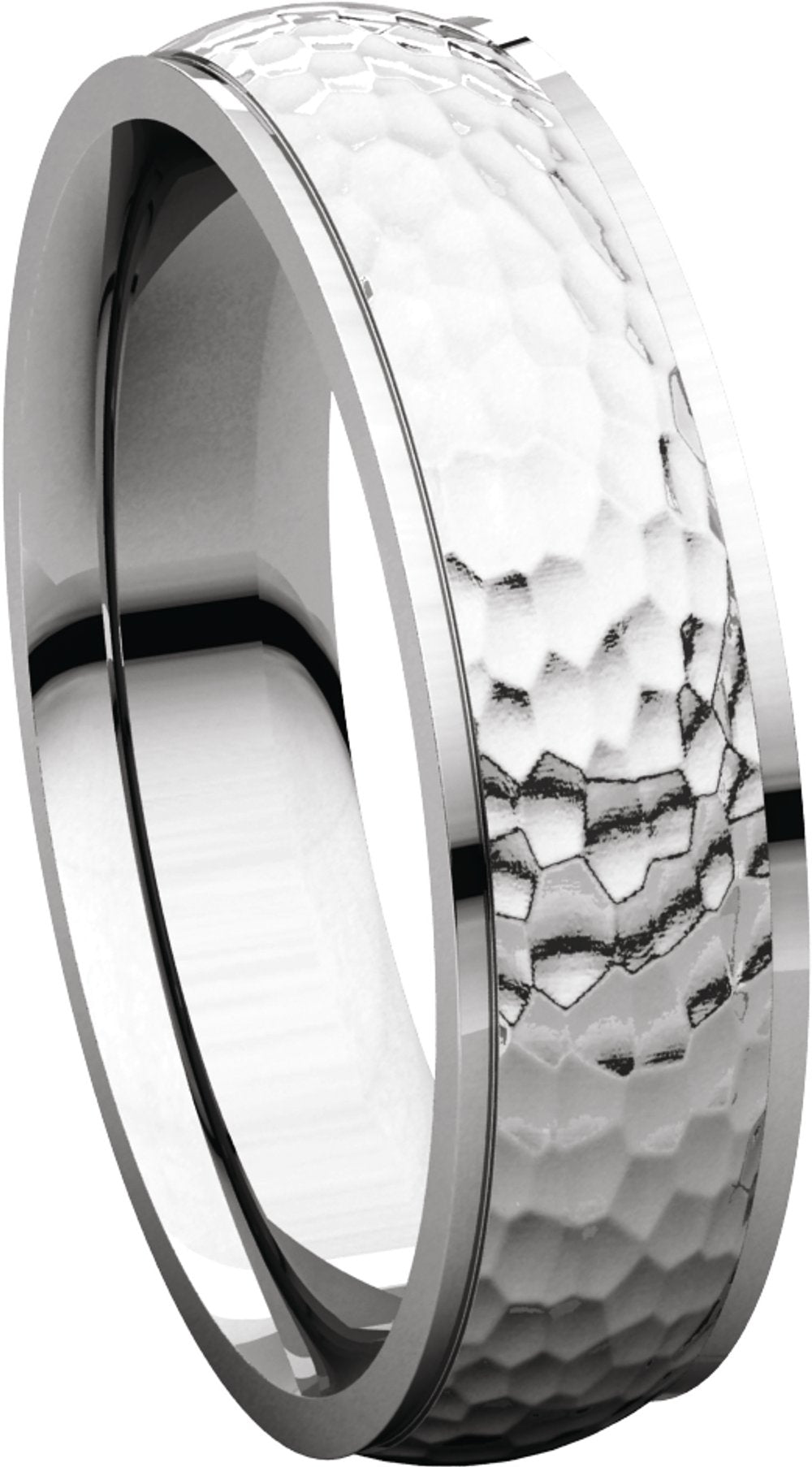 14K White 5 mm Stepped-Edge Comfort-Fit Half Round Band