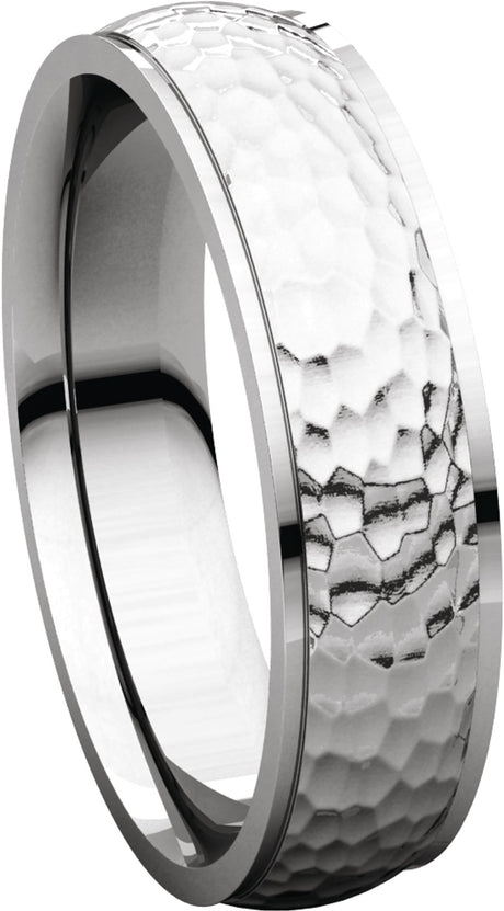 14K White 5 mm Stepped-Edge Comfort-Fit Half Round Band
