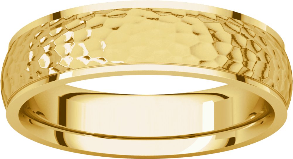 10K Yellow 5 mm Half Round Edge Band with Hammered Texture Size 8.5