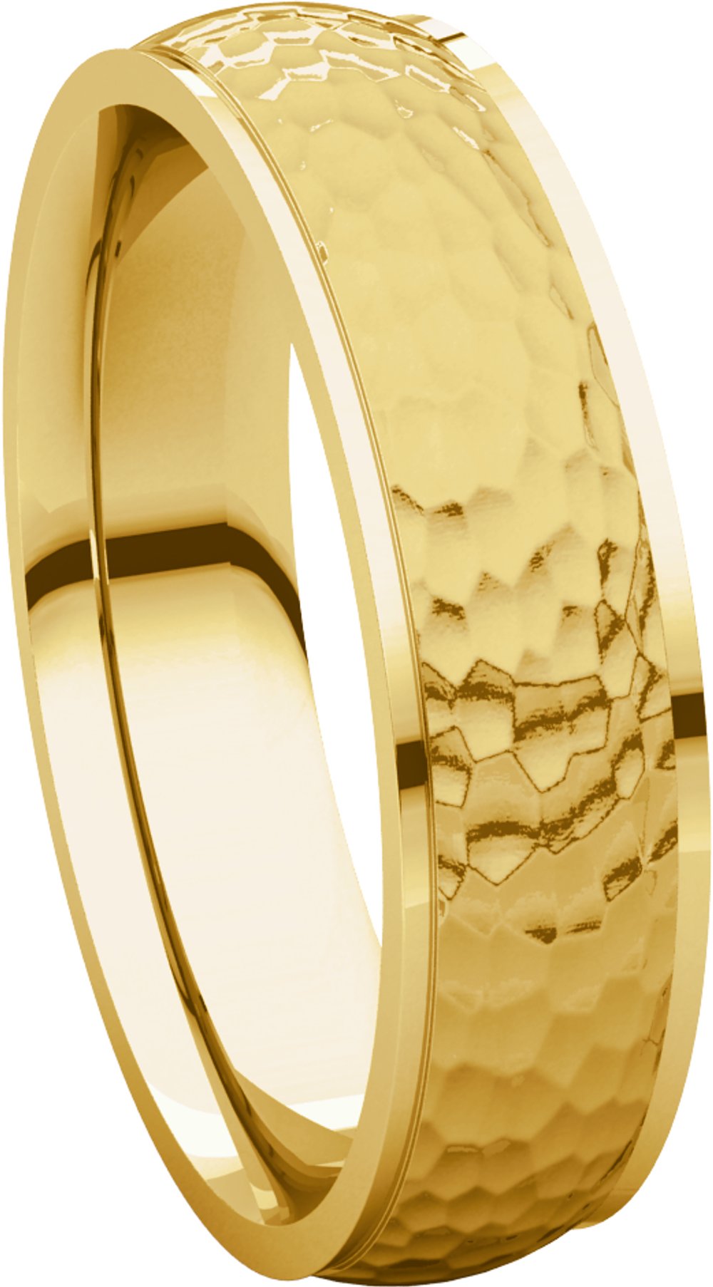 10K Yellow 5 mm Half Round Edge Band with Hammered Texture Size 8.5