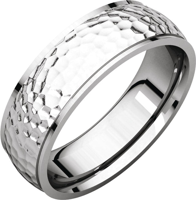 Continuum Sterling Silver 6 mm Half Round Edge Band with Hammered Texture Size 10