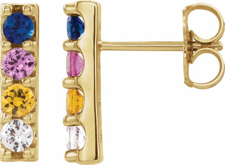 14K Yellow Natural Multi-Gemstone Bar Earrings