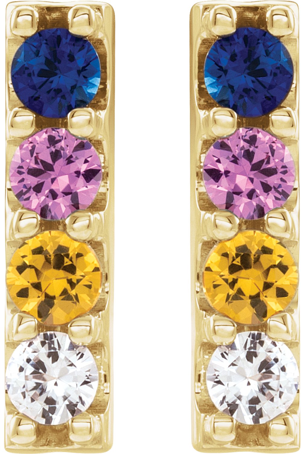 14K Yellow Natural Multi-Gemstone Bar Earrings