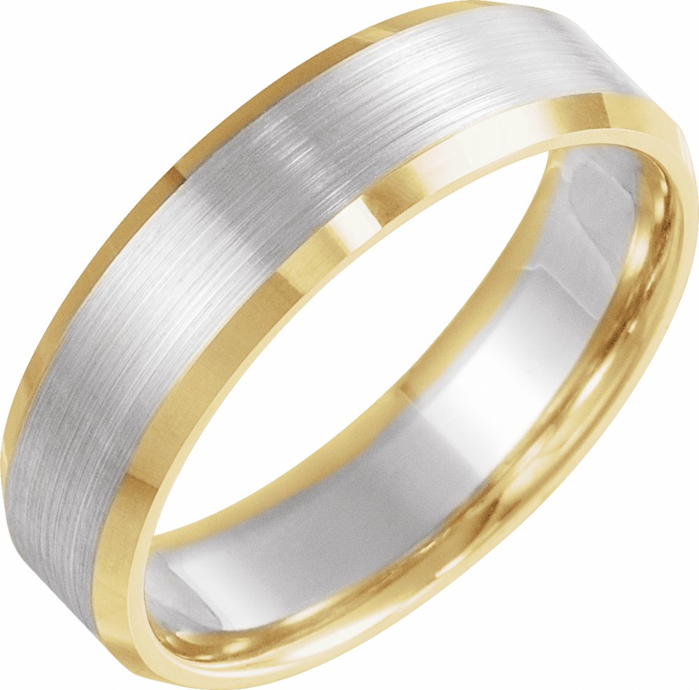 14K Yellow/White/Yellow 6 mm Beveled-Edge Band with Satin Finish Size 10