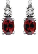 14K White Natural Mozambique Garnet & .02 CTW Natural Diamond Earrings