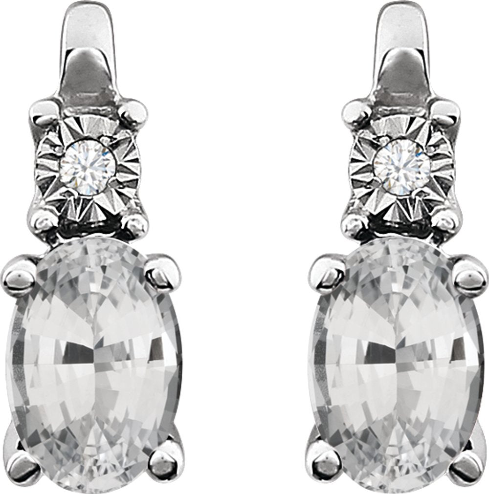 14K White Lab-Grown White Sapphire & .02 CTW Natural Diamond Earrings