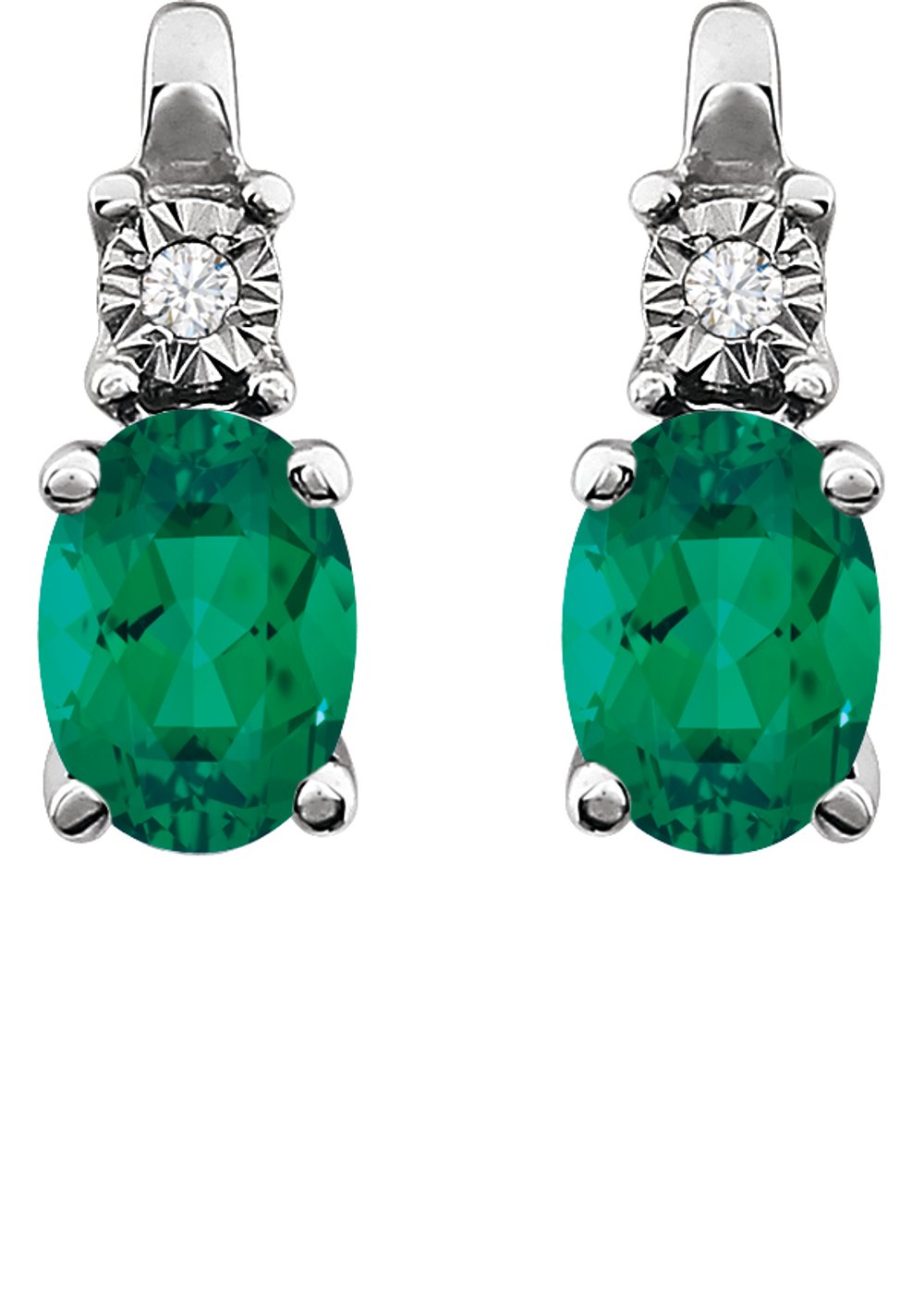 14K White  Lab-Grown Emerald & .02 CTW Natural Diamond Earrings