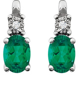 14K White  Lab-Grown Emerald & .02 CTW Natural Diamond Earrings