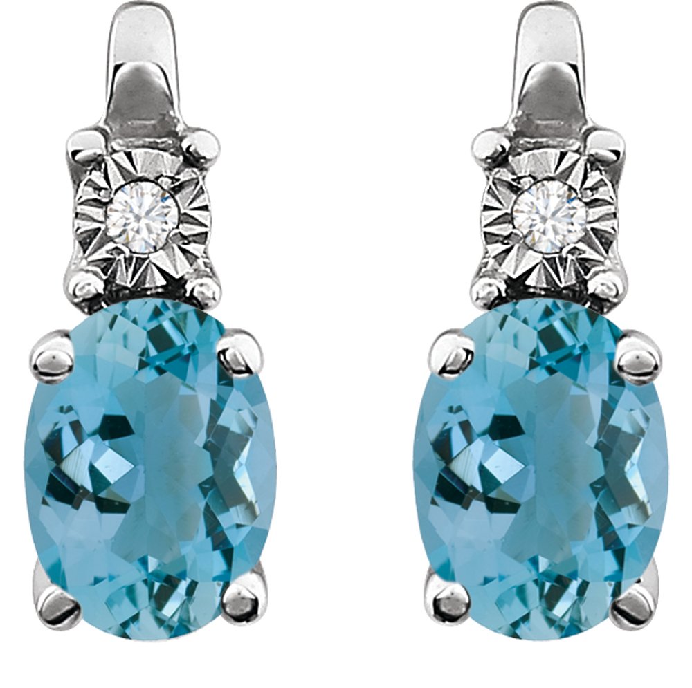 14K White Natural Aquamarine & .02 CTW Natural Diamond Earrings