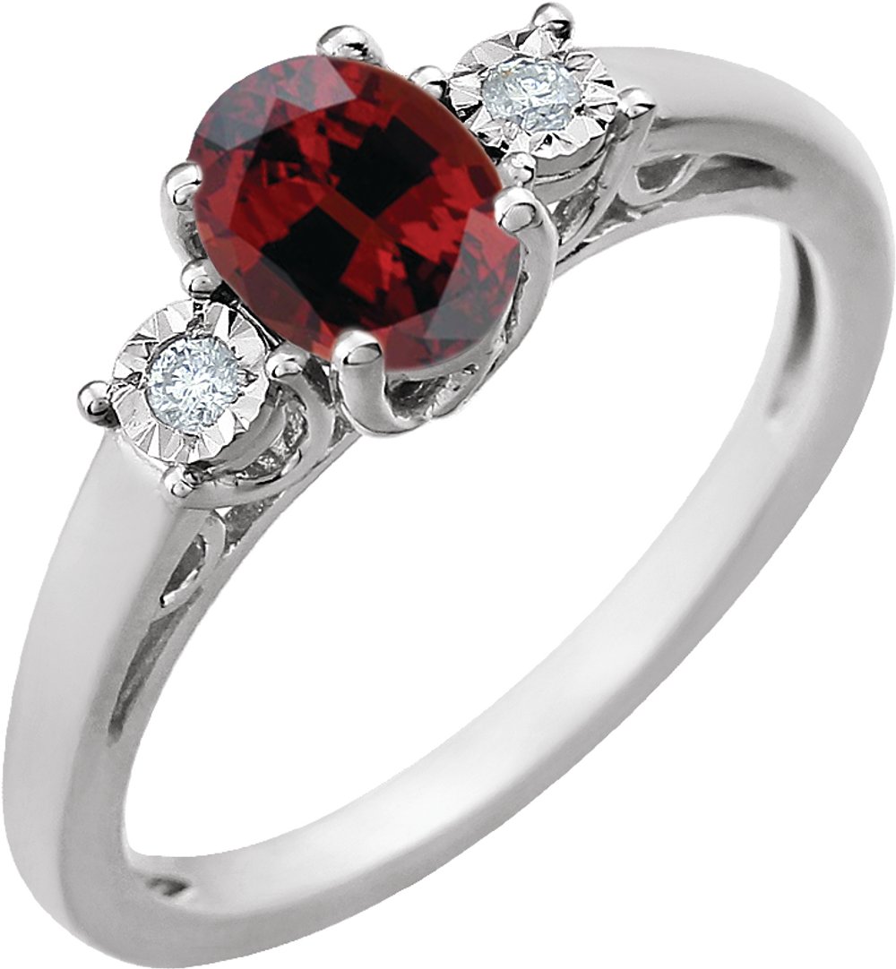 14K White Natural Mozambique Garnet and .04 CTW Natural Diamond Ring