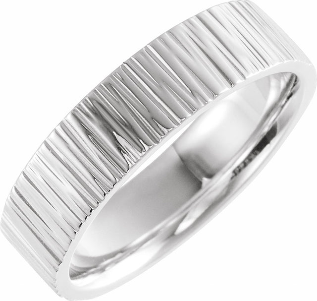 14K White Gold 6 mm Tree Bark-Inspired Comfort-Fit Flat Band Size 6