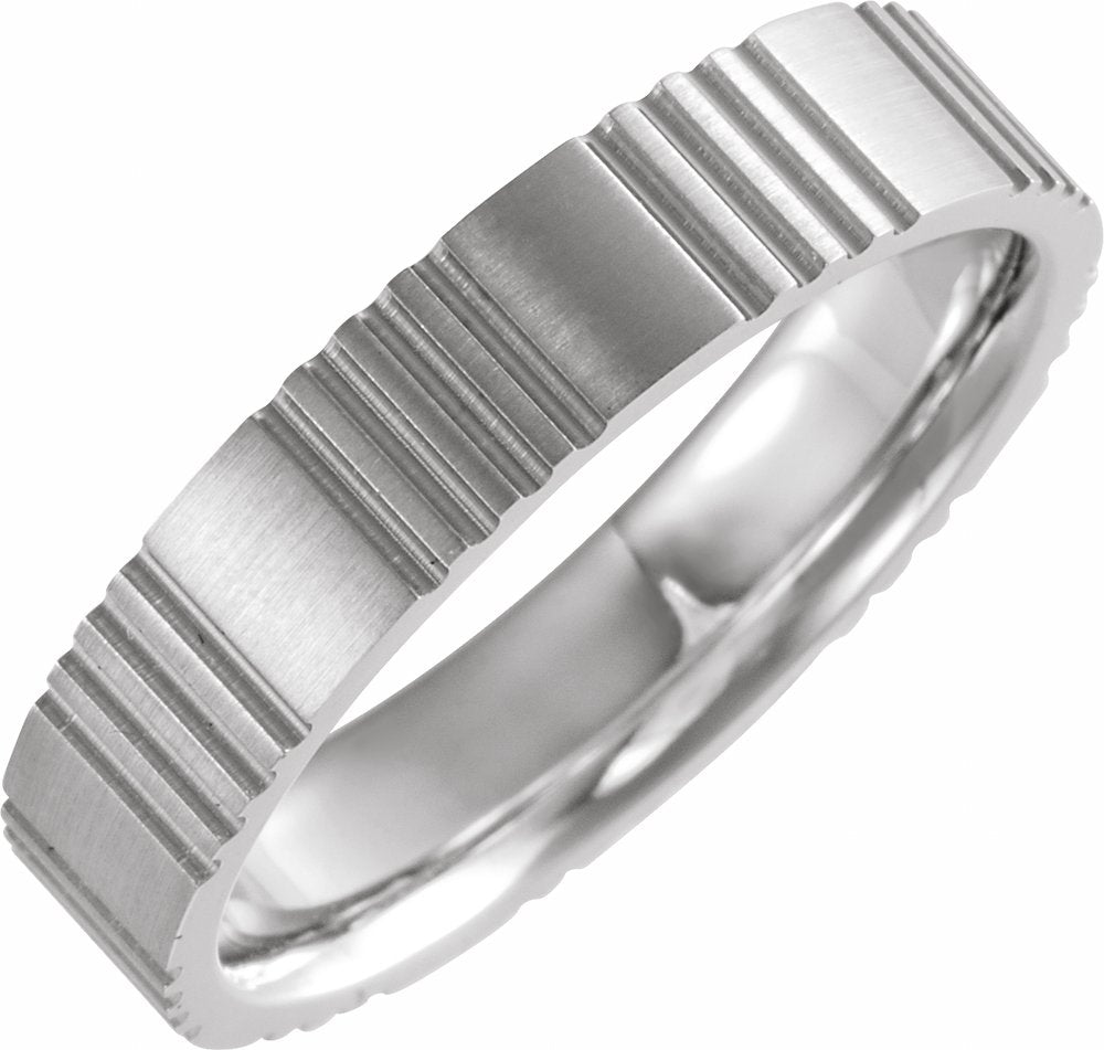 14K White Gold 5 mm Grooved Comfort-Fit Flat Band Size 10