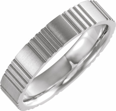 14K White Gold 5 mm Grooved Comfort-Fit Flat Band Size 10