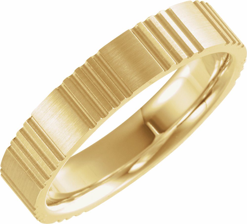 14K Yellow Gold 5 mm Grooved Comfort-Fit Flat Band Size 4.5