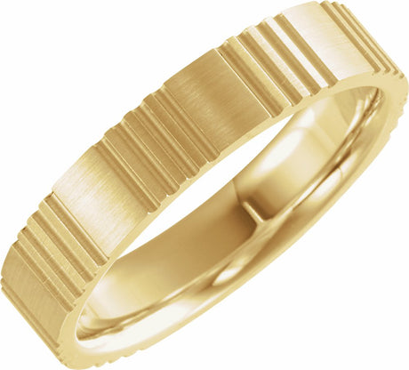14K Yellow Gold 5 mm Grooved Comfort-Fit Flat Band Size 4.5