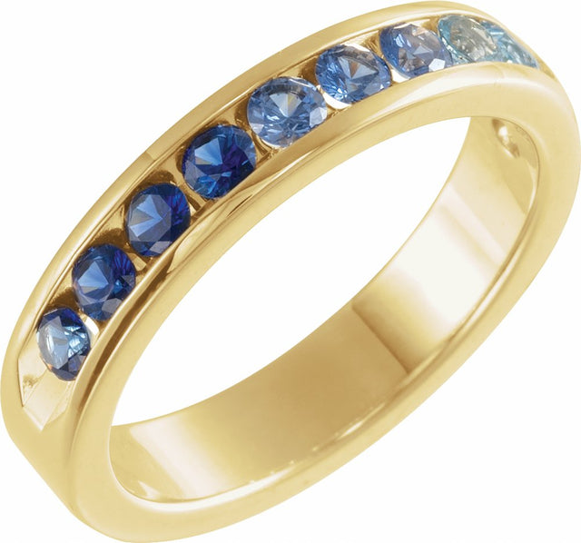 14K Yellow Gold Natural Blue Sapphire & Natural Aquamarine Anniversary Band