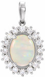 14K White Natural Ethiopian Opal & 1/3 CTW Natural Diamond Halo-Style Pendant