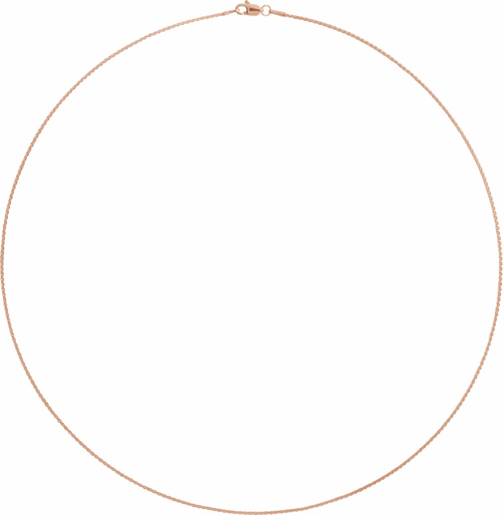14K Rose Gold 1 mm Wheat 16" Chain