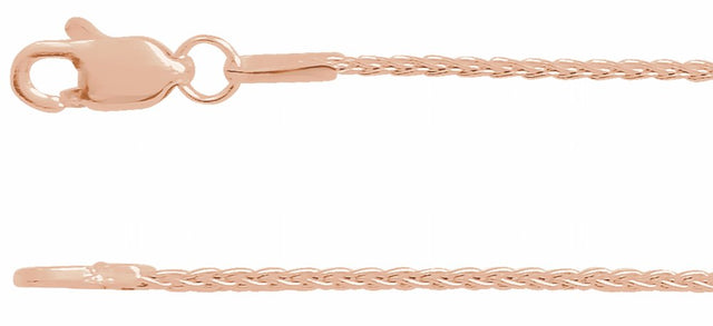 14K Rose 1 mm Wheat 16" Chain