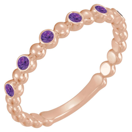 14K Rose Natural Amethyst Stackable Ring