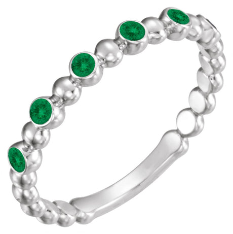 14K White Gold Natural Emerald Stackable Ring