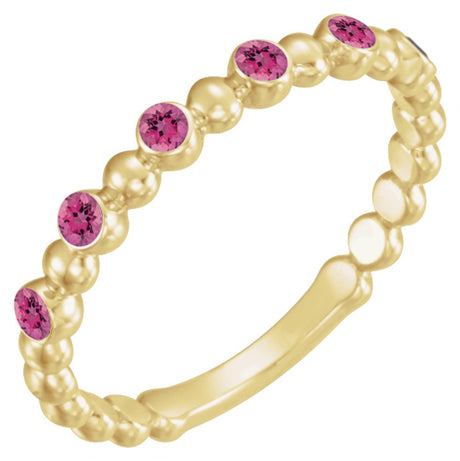 14K Yellow Natural Pink Tourmaline Stackable Ring