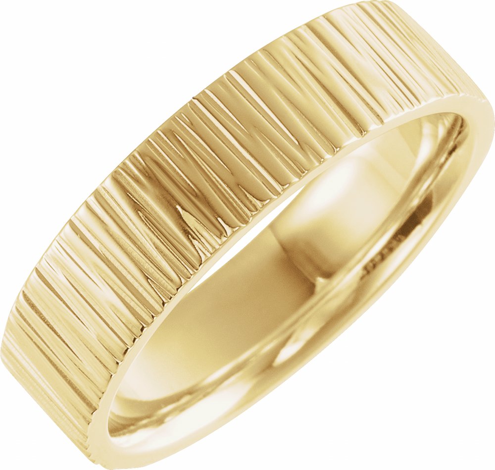 14K Yellow Gold 6 mm Tree Bark-Inspired Comfort-Fit Flat Band Size 4.5
