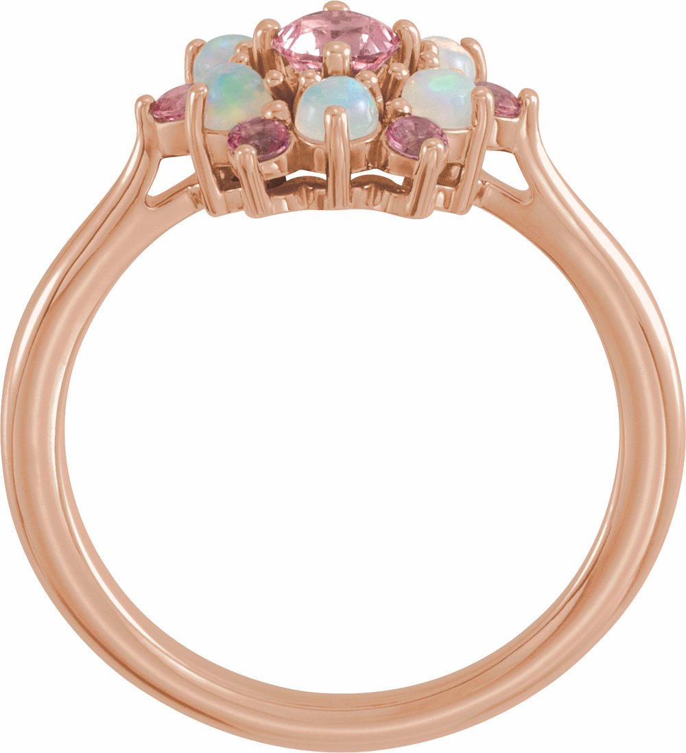 14K Rose Natural Pink Tourmaline & Natural Ethiopian Opal Ring