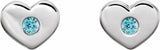 14K White Natural Blue Zircon Heart Earrings