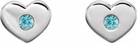 14K White Natural Blue Zircon Heart Earrings