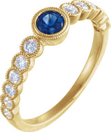 14K Yellow Natural Blue Sapphire & 1/2 CTW Natural Diamond Ring