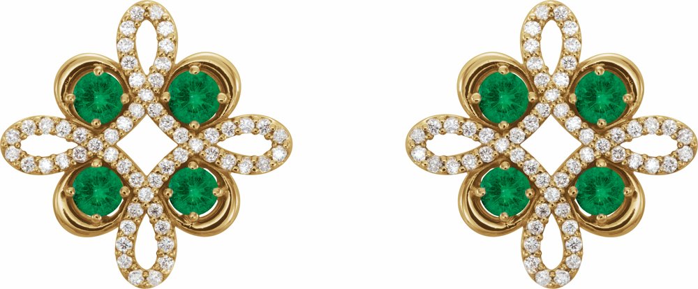 14K Yellow Natural Emerald & 1/4 CTW Natural Diamond Earrings