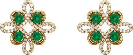 14K Yellow Natural Emerald & 1/4 CTW Natural Diamond Earrings