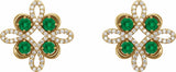 14K Yellow Gold Natural Emerald & 1/4 CTW Natural Diamond Earrings
