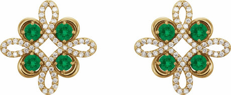 14K Yellow Gold Natural Emerald & 1/4 CTW Natural Diamond Earrings