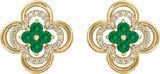 14K Yellow Natural Emerald & 1/5 CTW Natural Diamond Clover Earrings