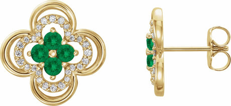 14K Yellow Natural Emerald & 1/5 CTW Natural Diamond Clover Earrings