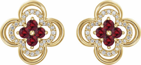 14K Yellow Natural Ruby & 1/5 CTW Natural Diamond Clover Earrings