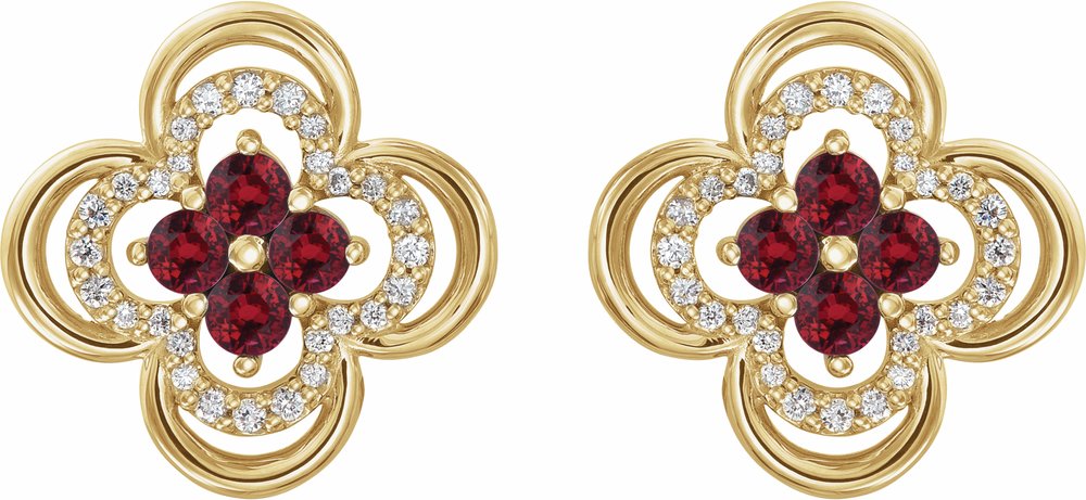 14K Yellow Natural Ruby & 1/5 CTW Natural Diamond Clover Earrings