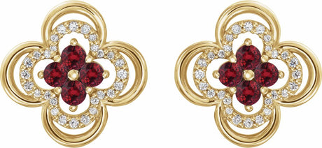 14K Yellow Natural Ruby & 1/5 CTW Natural Diamond Clover Earrings