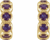 14K Yellow Gold Natural Amethyst Hoop Earrings