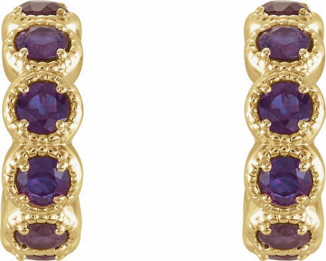 14K Yellow Gold Natural Amethyst Hoop Earrings