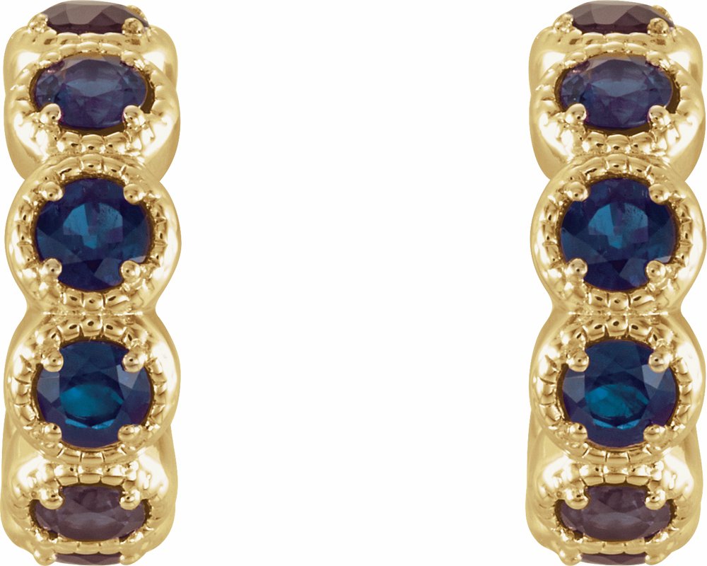 14K Yellow Lab-Grown Blue Sapphire Hoop Earrings