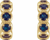 14K Yellow Lab-Grown Blue Sapphire Hoop Earrings